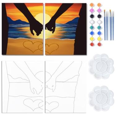 Imagem de WEBEEDY 2 pacotes de tela pré-desenhada com tema de mãos para pintura, 20 x 25 cm, kit de pintura e gole para casais adultos, artigos de festa de aniversário, dia dos namorados, presente de casamento