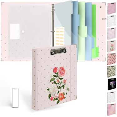 Imagem de Etzul Fichário de 3 anéis de 2,5 cm com prancheta - design floral rosa macio, inclui divisórias, saco de arquivo e etiqueta de lombada - perfeito para estudantes, professores e profissionais, filme