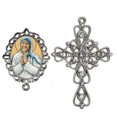 Imagem de Crucifixo Arabesco Terço de Noiva Relicario Santa Teresa de Calcutá Pe