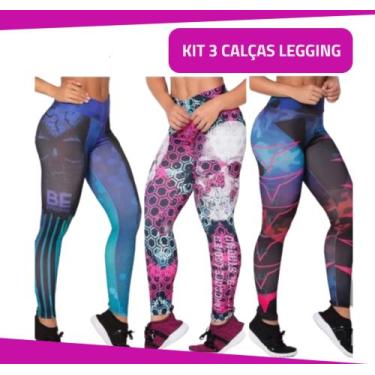 Imagem de Kit 3 Calças Leggings Cintura Alta Modeladora Roupa Fitness - Wild, Pr