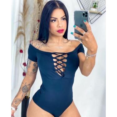 Imagem de Body feminino ombro a ombro decote em X na frente com bojo tecido supl