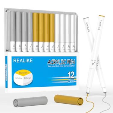 Imagem de REALIKE Marcadores de tinta acrílica para Cricut Maker 3/Maker/Explore 3/Air 2/Air, canetas de tinta acrílica brancas prateadas douradas para pedras, papel, madeira, tela, vidro, cerâmica, tecido