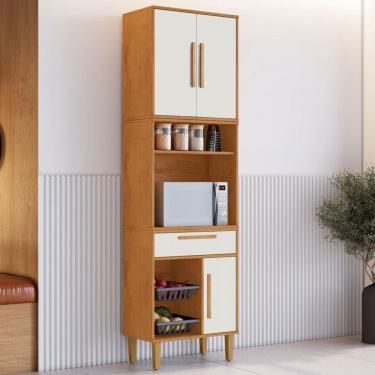 Imagem de Paneleiro Lorena 3 Portas 1 Gaveta com Fruteira Natural/Off White - Kaiki Móveis