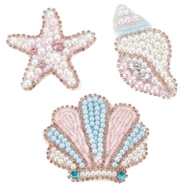 Imagem de WEBEEDY 3 estilos de adesivos de contas de animais marinhos com apliques de pérolas, conchas, conchas, conchas, formato de estrela-do-mar, aplique de contas de strass para roupas, bolsa, calça