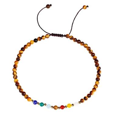 Imagem de Jewever Pulseiras de tornozelo com 7 chacras para mulheres, cristais de cura para os pés, pedra vulcânica, difusor de óleos essenciais de pedra de preocupação, equilíbrio de energia, meditação, presente de ioga, Pedra, Olho de tigre