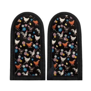 Imagem de Coldinair Suporte de cabo quente de galinha, 2 peças, pegador de panela, frigideiras de ferro fundido, capas resistentes ao calor para frigideira de ferro fundido, margarida floral, preto