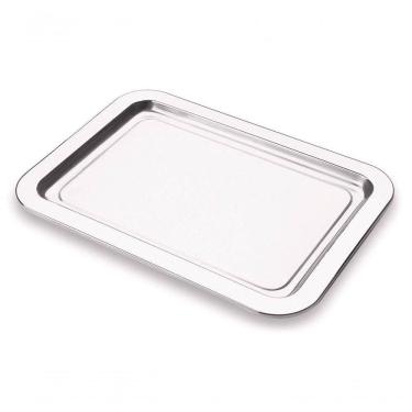 Imagem de Bandeja Aço Inox Retangular 34x25 Cm Servir Casa Hospital Inoxidavel Higiene Aparador Multiuso
