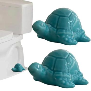 Imagem de Pacote com 2 capas de parafuso de vaso sanitário de tartaruga marinha de cerâmica, tampas decorativas - decoração de banheiro costeira (tartaruga azul escuro)