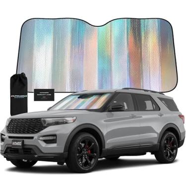 Imagem de Autoamerics Para-brisa de para-sol de carro acordeão holográfico - Para-brisa frontal refletivo para carro para bloquear raios UV prejudiciais - Acessório automotivo para interiores legais - Grande 71