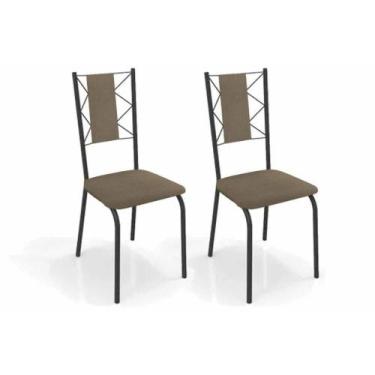 Imagem de Cadeira de Cozinha Lisboa 2C076PRF Aço Kit 2 Un Preto/ano Capuccino - 