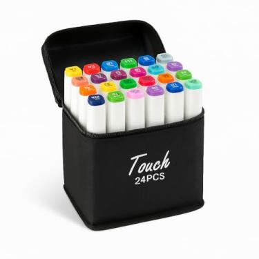 Imagem de Marcador Permanente, 24 Cores, Ponta Dupla Fina e Grossa, com Tinta à Base de Álcool e Estojo