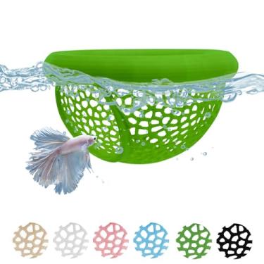 Imagem de VOXGET Caverna de rede flutuante para peixes Betta, estampa 3D, alimentador de camarão Betta e brinquedos de esconderijo, decoração de anel de alimentação de aquário pequeno, acessórios de decoração