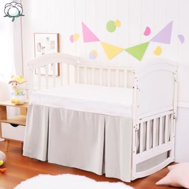 Imagem de Saia de berço de algodão – Natural, macia, respirável para a pele delicada do bebê, saia de berço para bebês meninos e meninas, serve para berços padrão 71 x 132 cm com queda de 35 cm