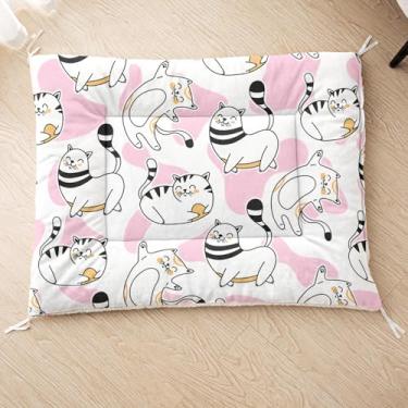 Imagem de Tuzaovy Camas de cachorro laváveis com estampa de gato de desenho animado, tamanho grande para gaiola, tapete de gaiola de cachorro, cama confortável e fofa para suprimentos de almofada de canil