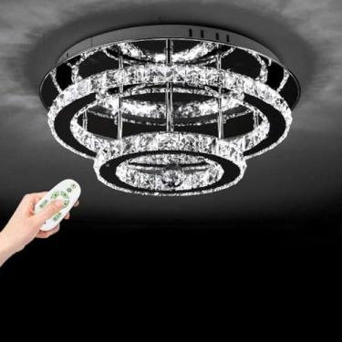 Imagem de Luz De Teto Moderna Redonda Led Lustre K9 Lâmpada De Teto De Cristal Com Controle Remoto Regulável Sala De Estar Quarto Sala De Jantar Lâmpada Decoração Escritório Transparente Pingente Ilu