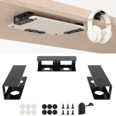 Imagem de Suporte para laptop sob a mesa, prateleira para laptop HP Lenovo, Dell, Acer, LG Samsung, compatível com teclados Mac mini, MacBook, tablets, economia de espaço com gancho de fone de ouvido