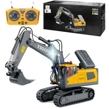 Imagem de Escavadeira de Controle Remoto 2.4GHz, Brinquedo Modelo YQ25TYC, Construção em Miniatura, Amarelo e Cinza