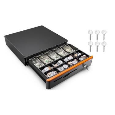 Imagem de Tera Sistema de gaveta para caixa registradora para ponto de venda (POS) com bandeja removível para moedas, 5 notas, 8 moedas, compartimento para mídia, 24 V, RJ12, gaveta preta para dinheiro para pequenas empresas, lojas 405R