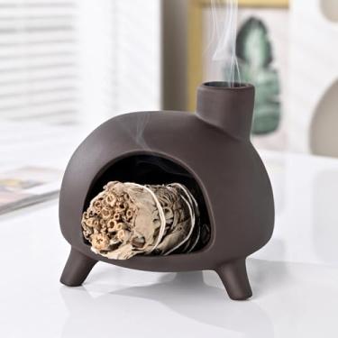 Imagem de Zvaiuk Queimador de cerâmica artesanal Palo Santo – Mini Chimenea incenso para Palo Santo e palitos. Suporte de sálvia para aromaterapia, ioga, presente de meditação e decoração de casa (preto)