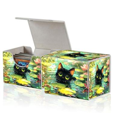 Imagem de ACWDMKH Caixa de baralho MTG Commander, caixa de baralho para negociação Yugioh MTG, serve para 100 cartas de manga dupla, capa magnética forte de couro PU para Magic Commander TCG CCG, gato fofo