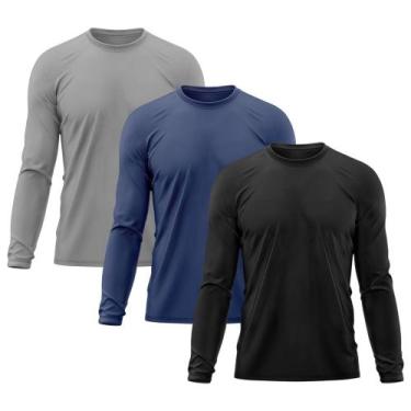 Imagem de Kit 3 Camisetas Masculina Térmica Proteção Solar UV  50/ Treino Academ