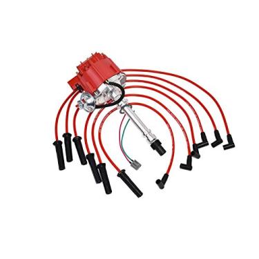 Imagem de A-Team Performance - HEI Distributor 8,0 mm fios de vela de ignição de silicone e kit de tacômetro de chicote de fiação pigtail - compatível com Chevrolet Chevy GM GMC 4.3L 262 EFI para CARB SWAP 90°