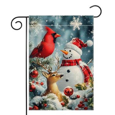 Imagem de Pássaro vermelho, boneco de neve, rena, jardim, bandeira, 30 x 45 cm, dupla face