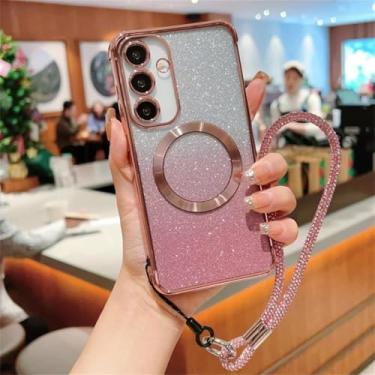 Imagem de HPQWN para Samsung S24Ultra capa de corrente de pulso cordão magnético capa gradiente (para Samsung S24Ultra/PinkSL)