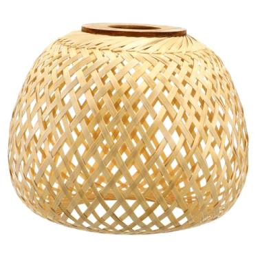Imagem de UKCOCO Abajur de vime de bambu - Abajur de domo de bambu - Pingente de cesta de vime de design japonês para lustre de candeeiro de mesa, 19 x 15 x 15 cm