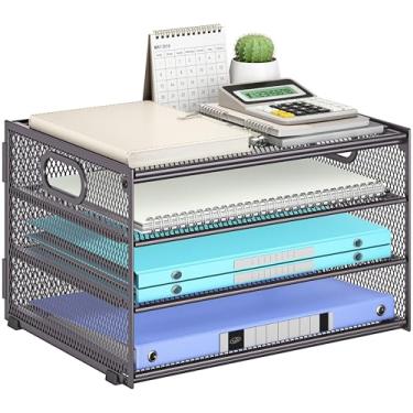 Imagem de Subekyu Organizador de bandeja de papel para mesa, organizador de arquivos de mesa de malha de metal cinza com alça e 2 bandejas deslizantes para organização de material escolar de escritório em casa