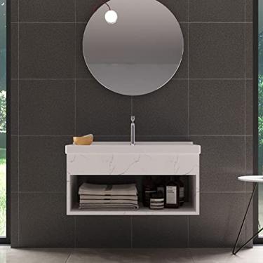 Imagem de RIVERZZA Gabinete com Cuba para Banheiro 100% MDF Zoff Marmorizado Branco