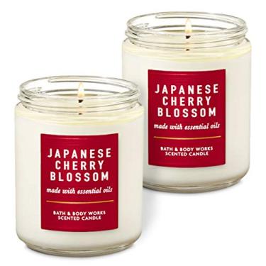 Imagem de Bath & Body Works Vela perfumada de pavio único de flor de cerejeira japonesa com óleos essenciais 198 g cada pacote com 2