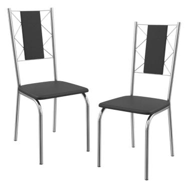 Imagem de Kit 2 Cadeiras Cromada Sala Jantar 2C076CR Corino Preto Kappesberg