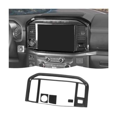 Imagem de RT-TCZ Console central navegação painel GPS acabamento decoração interior acessórios para Ford F150 2021+ (fibra de carbono preta)