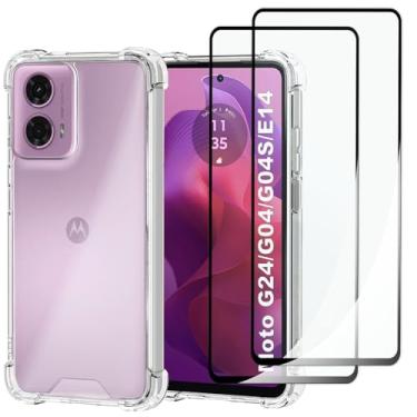 Imagem de USTIYA Kit Capa Película Protetora de Tela Temperado para Motorola MOTO G24/G04/G04S/E14/G24 Power Case Acrílico + TPU Rígido Capinha, Protetora de Câmera Cover Anti-Amarelo Traseira Vidro