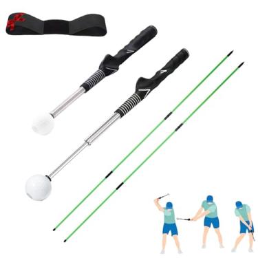 Imagem de NomadSphere Treinador retrátil de golfe com som de clique - Aderência de golfe e auxílio de treinamento de tempo - Bastões de alinhamento e faixa de braço para treino de swing - Acessórios de golfe