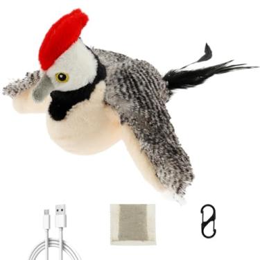 Imagem de KHZSPP Brinquedo de gato pica-pau, gato pica-pau, sem voar, ativado por toque, recarregável simulando chilrear com asas de pássaro para gatinhos ou cães pequenos, pássaros, brinquedo interativo de
