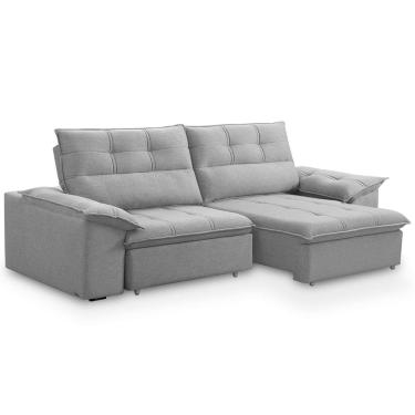 Imagem de Sofá Retrátil Reclinável 3 Lugares Sala de Estar 225cm Camões F04 Linho Cinza - Lyam Decor