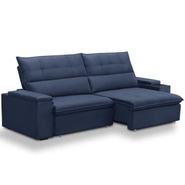 Imagem de Sofá Retrátil Reclinável Para Sala 3 Lugares 250cm Niels F04 Veludo Azul - Lyam Decor