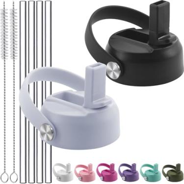 Imagem de Tampas de canudo para Hydroflask boca larga 947 g 1,134 g, tampa de canudo à prova de vazamento de substituição com alça flexível, tampa fácil sem BPA para Hydro Flask 16 18 garrafas de 1,8 g - preto