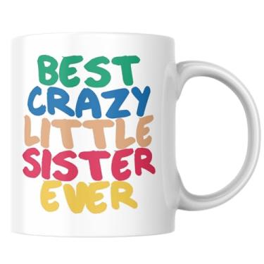 Imagem de Babimarkeebei Caneca de café Best Crazy Little Sister 325 ml - Presente engraçado de irmão para irmãs, presente de aniversário para irmãs malucas, copo de cerâmica branca com citação de família