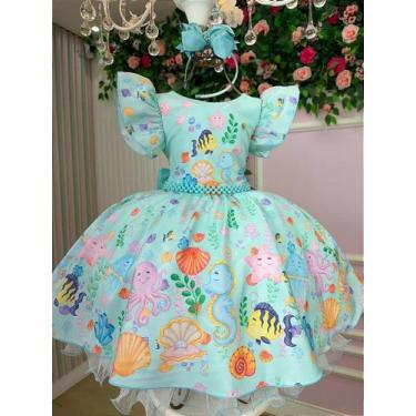 Imagem de Vestido Infantil Temático Sereia Ariel Fundo do Mar - Fabuloso Ateliê,