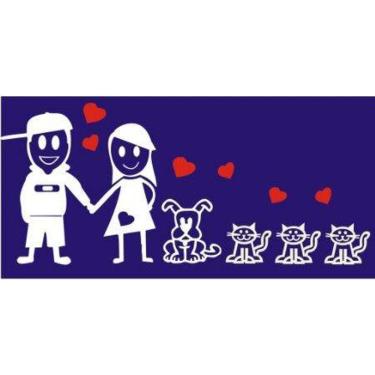 Imagem de Adesivo Carro Familia Feliz - Casal + 1 Cachorro + 3 Gatos