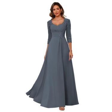 Imagem de Vestido de mãe da noiva AUSPORY Stormy Blue Chiffon 2024