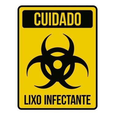 Imagem de Kit 5 Placas Sinalização - Cuidado Lixo Infectante Amarela