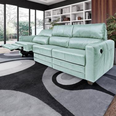 Imagem de Sofá Sala de Cinema Elétrico Maldivas Reclinável Retrátil 4 Lugares 281cm Couro Azul Claro G40 - Gran Belo