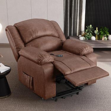 Imagem de Poltrona do Papai Reclinável Sala de Cinema Madrid Elevação Lift Elétrico PU Marrom Brilho  G26