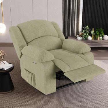 Imagem de Poltrona do Papai Reclinável Sala de Cinema Madrid Power Touch Massagem USB Linho Bege  G26