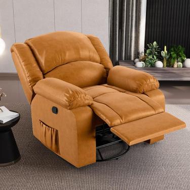 Imagem de Poltrona do Papai Reclinável Sala de Cinema Madrid Glider Manual Giratória USB PU Whisky  G26