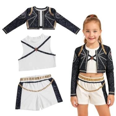 Imagem de MIRJXB D-emon Costumes Fantasia de Cantor Pop, Conjunto de Roupas de Palco de Dança para Meninas, Fantasia de Anime Preto Dourado, Fantasia de Halloween Cosplay para Crianças a partir de 14 anos